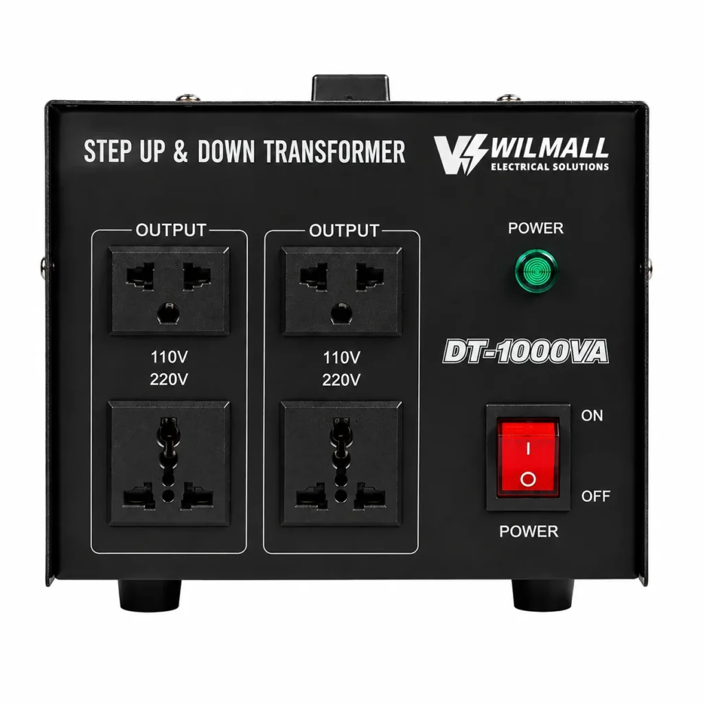 DT-1000VA front panel output sockets detail