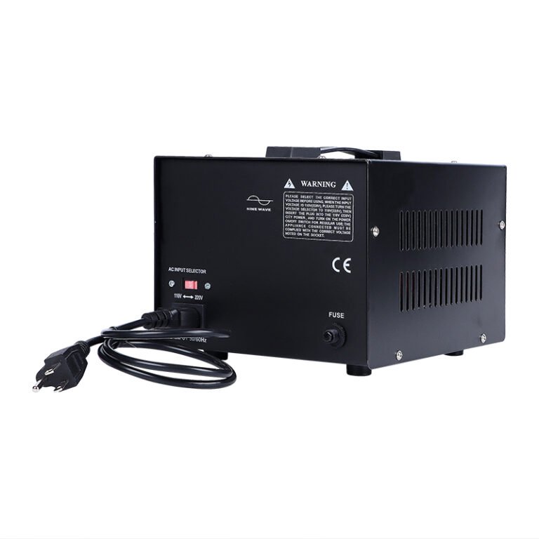 DT-1000VA rear 3/4 view showing input selector, power cord, CE marking and ventilation slots