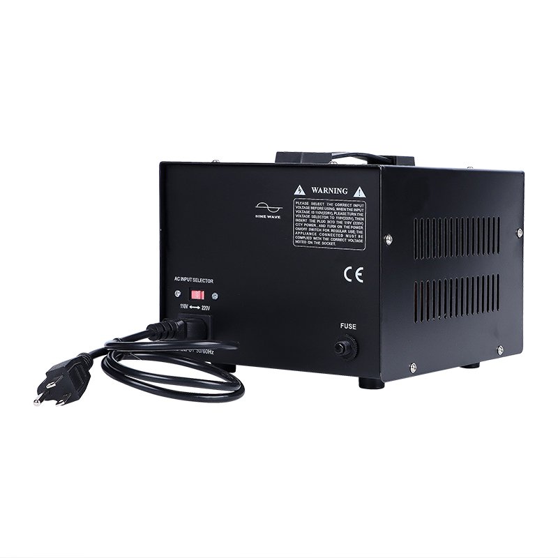 DT-1000VA rear 3/4 view showing input selector, power cord, CE marking and ventilation slots