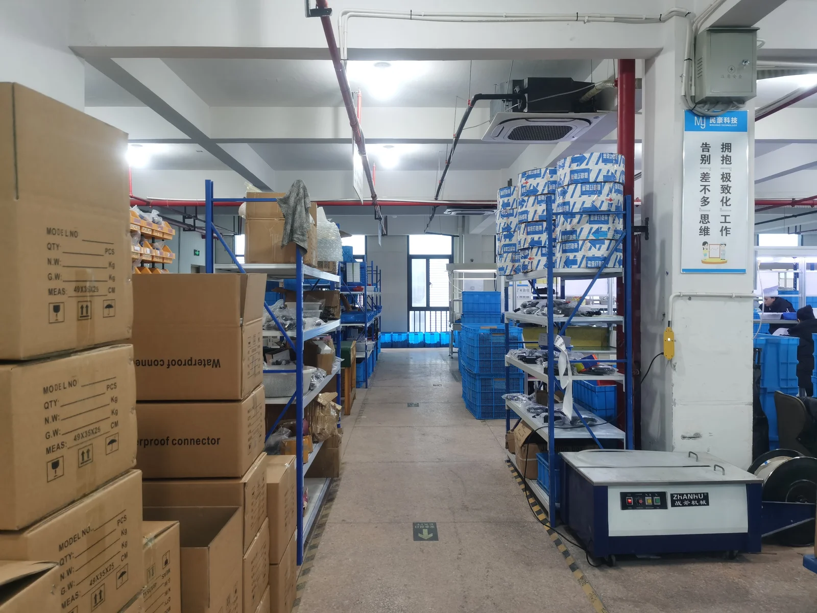 restaurant kitchen step down transformers staged in the warehouse before shipping