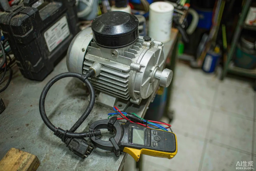 Clamp meter measuring electric motor current draw