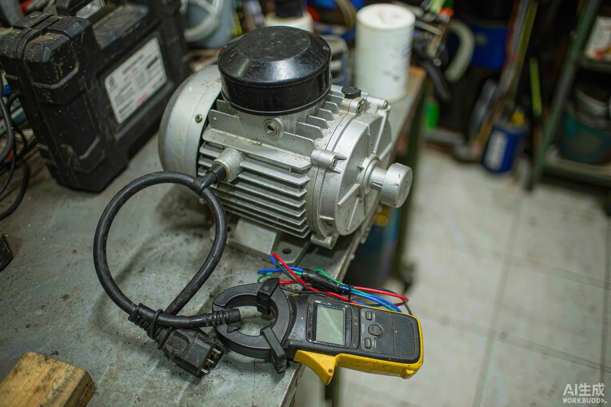 Clamp meter measuring the starting current of an electric motor