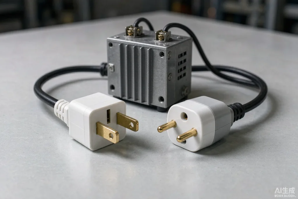 US NEMA plug and European plug with step down transformer
