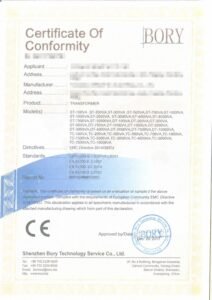 CE Certificate of Conformity EMC 2014/30/EU for Wilmall low voltage transformers