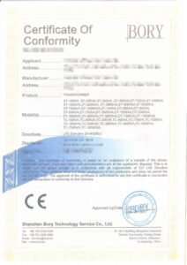 CE Certificate of Conformity LVD 2014/35/EU for Wilmall low voltage transformers