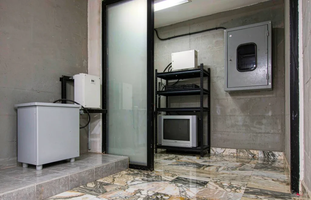 Step down transformer in a bank equipment room supplying 110V ATM and CCTV equipment
