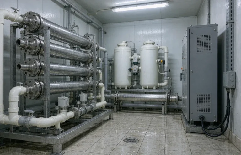 Step down transformer in a water treatment plant room feeding 110V dosing pumps and instruments