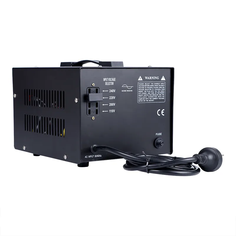 STU-3000VA step up down transformer rear angle view with coiled power cord