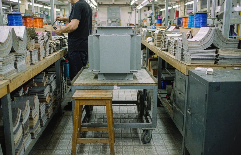 Transformer assembly workshop aisle during a factory inspection before placing an order