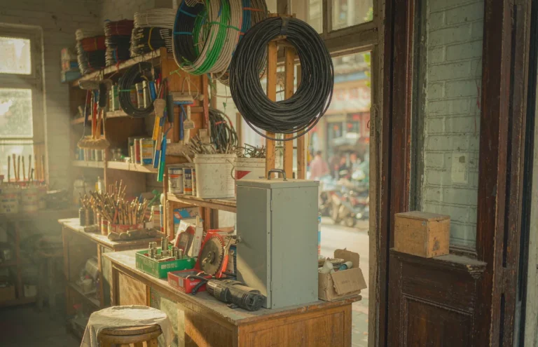 Voltage converter for Zambia on the counter of a hardware shop in Lusaka