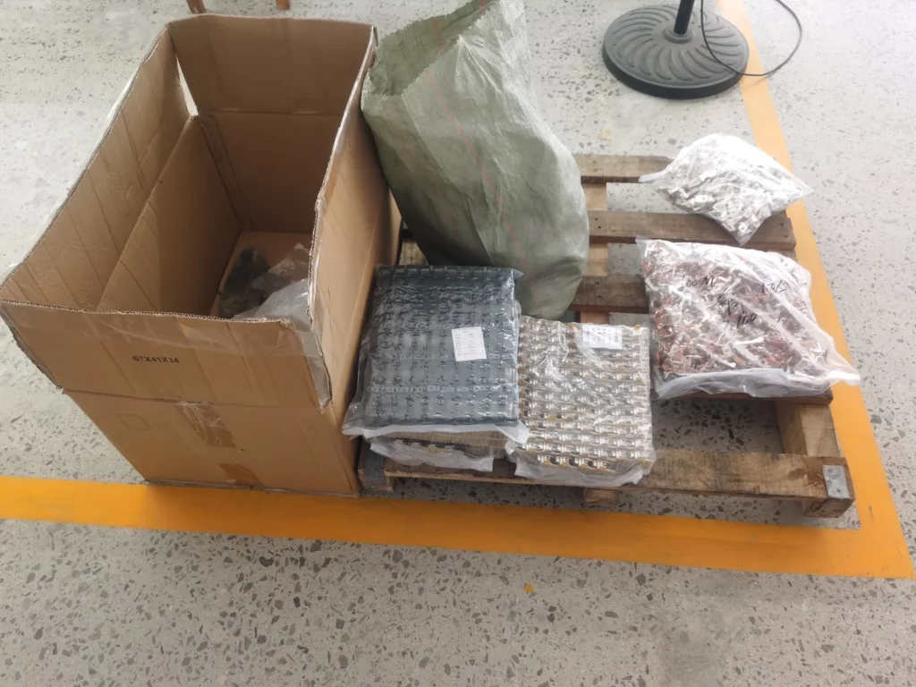 Step down transformer unit packed in carton and bubble wrap on a wooden pallet, ready for export